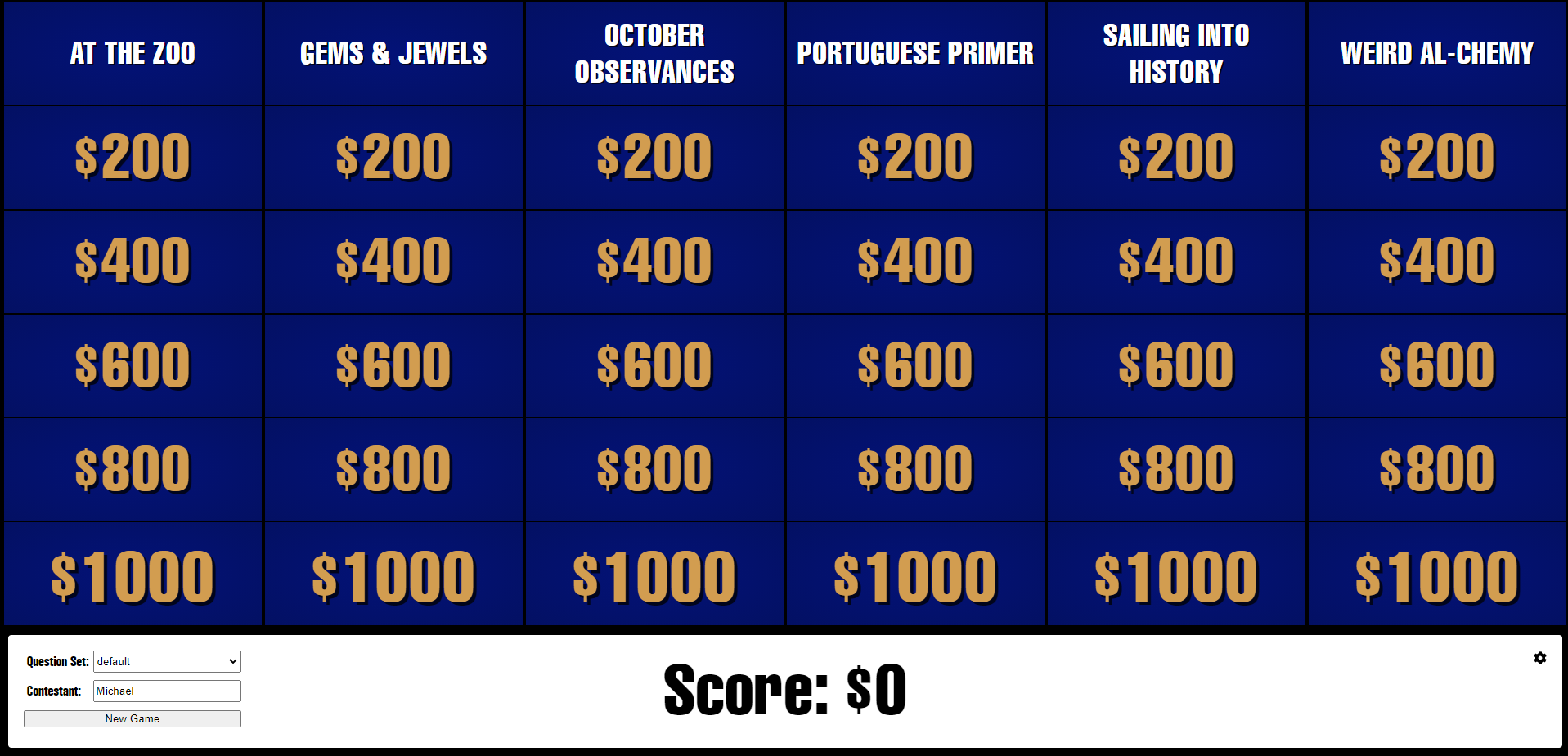 A lovely photo showing a Jeopardy board with scoring